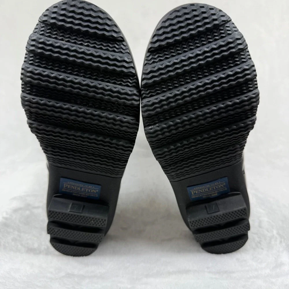 Pendleton Black Rubber Tall Rain‎ Boots Womens Size 7 Southwestern Lining Buckle